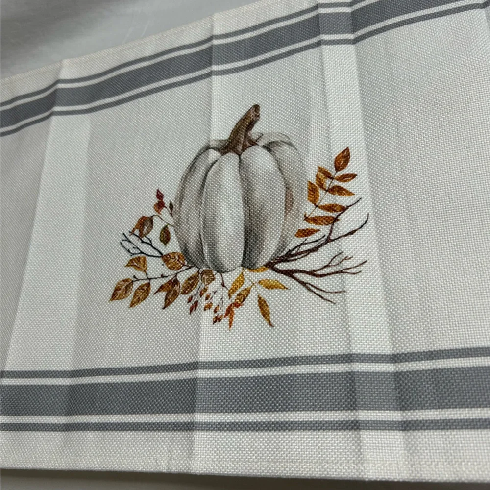 Fall Striped White and Gray Table‎ Runner